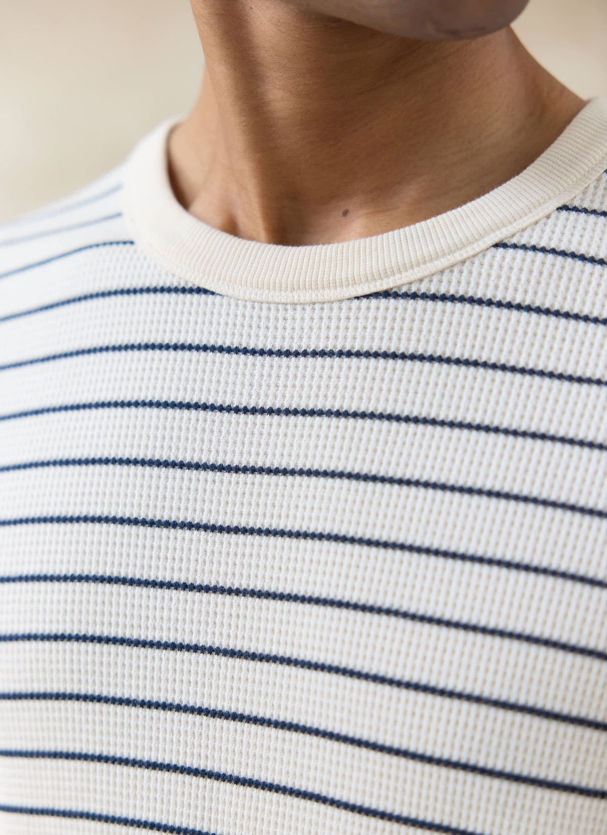 Men's Waffle T-Shirt - Ernie - Cotton - Cream Stripe | Percival