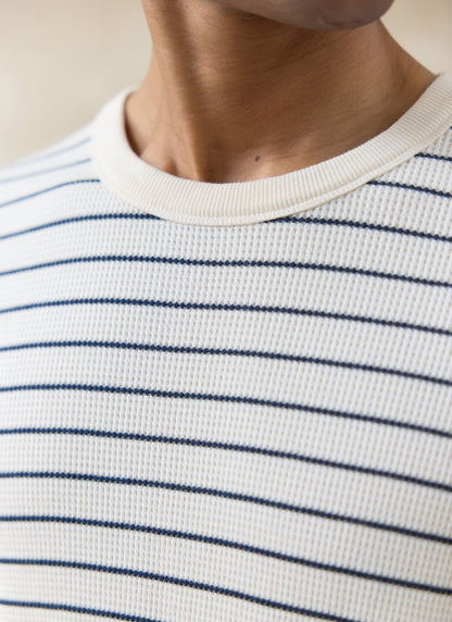 Men's Waffle T-Shirt - Ernie - Cotton - Cream Stripe | Percival