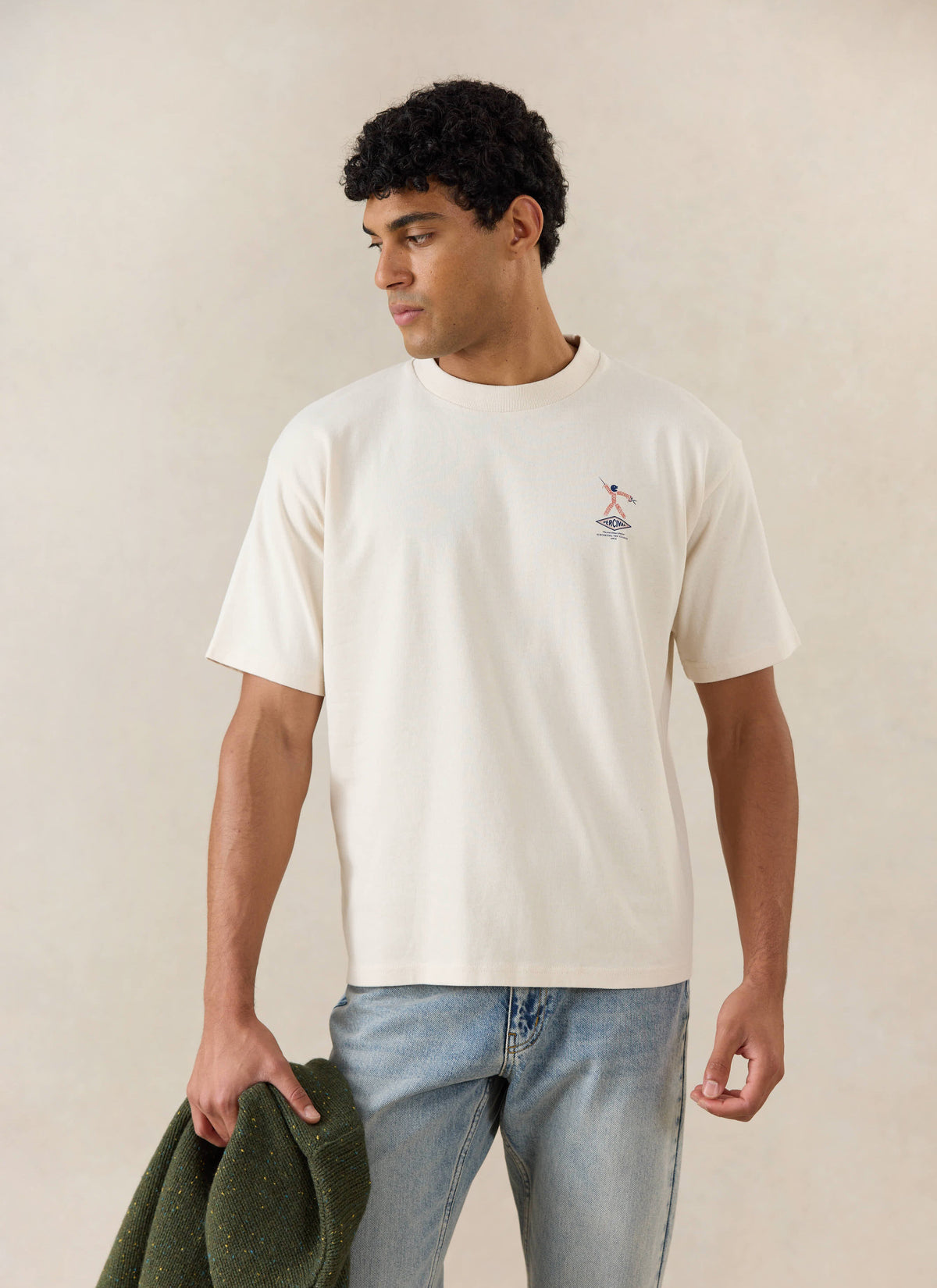 Men's Oversized Graphic T Shirt - Kingston - Cotton - Cream | Percival