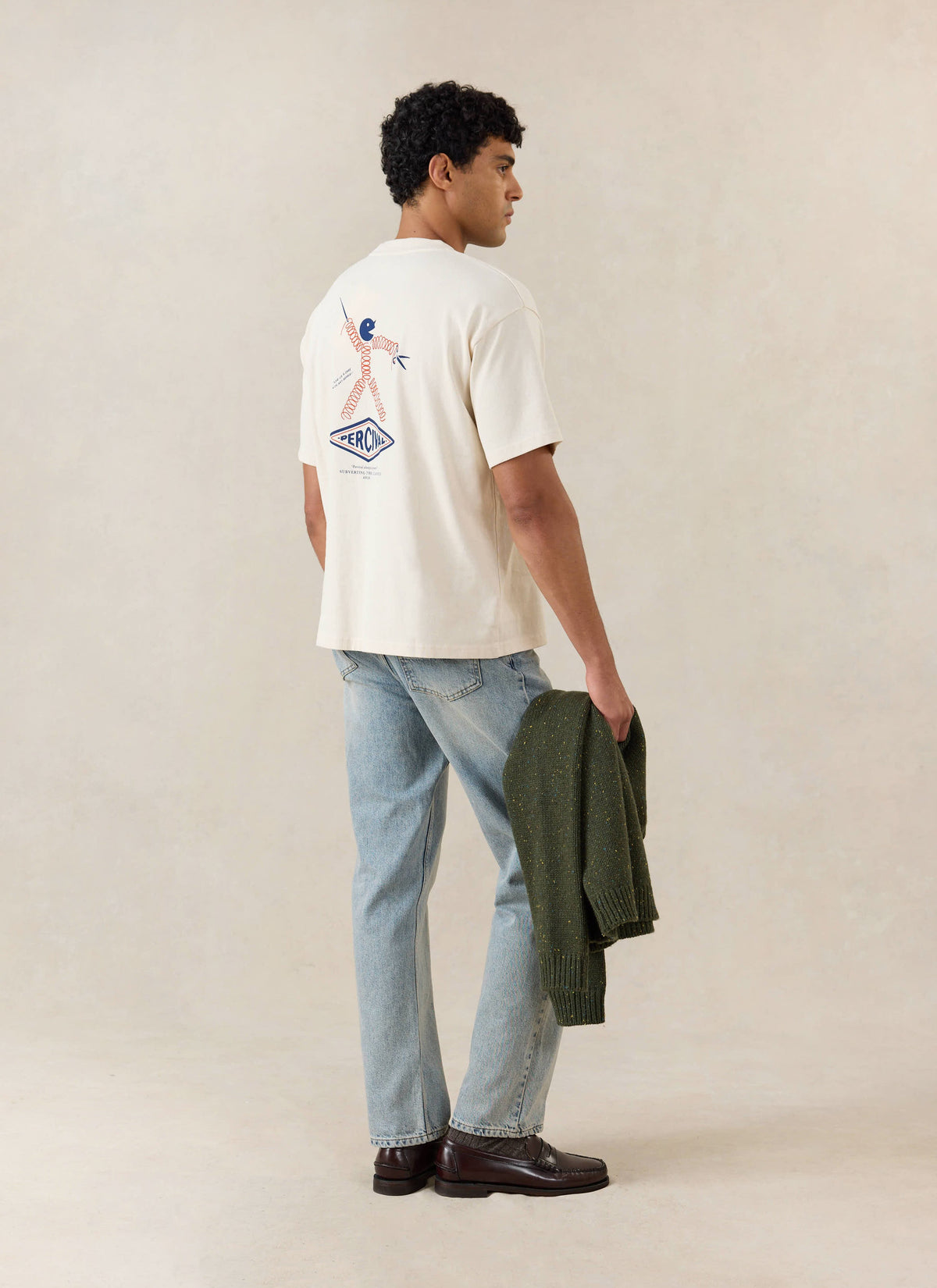 Men's Oversized Graphic T Shirt - Kingston - Cotton - Cream | Percival