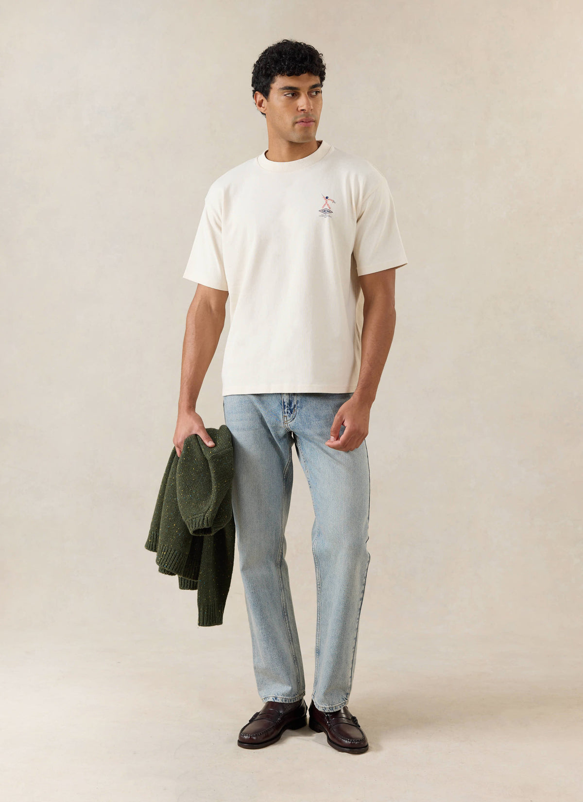Men's Oversized Graphic T Shirt - Kingston - Cotton - Cream | Percival