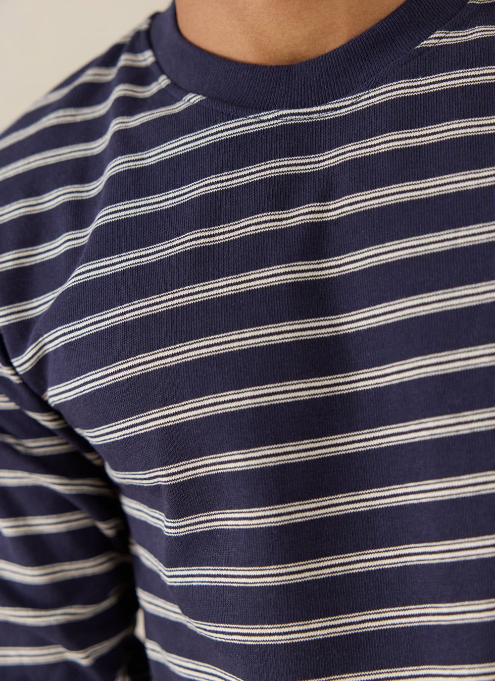 Men's Long Sleeve Breton T Shirt - Organic Cotton - Navy Stripe | Percival