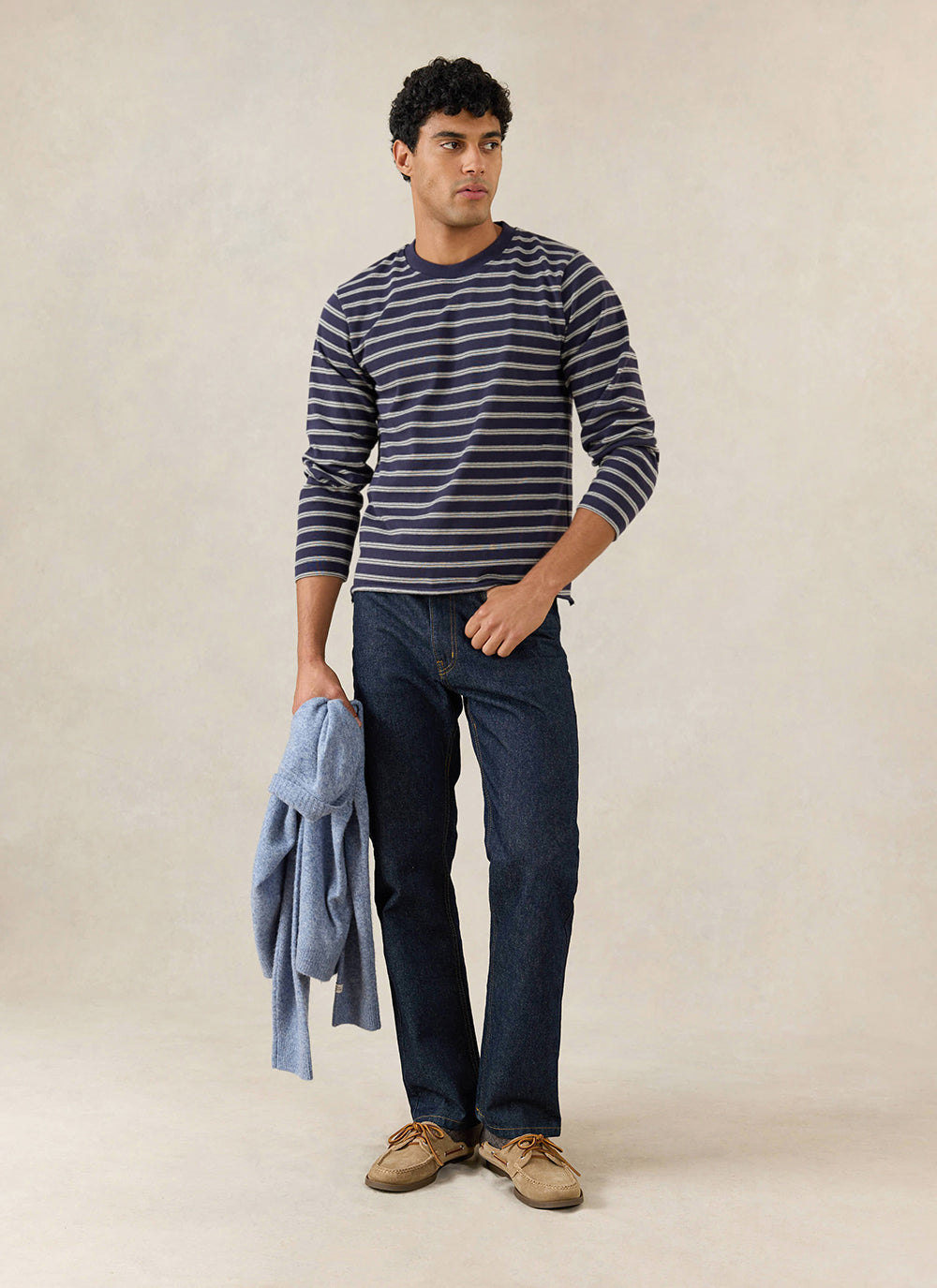 Men's Long Sleeve Breton T Shirt - Organic Cotton - Navy Stripe | Percival