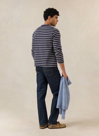 Men's Long Sleeve Breton T Shirt - Organic Cotton - Navy Stripe | Percival