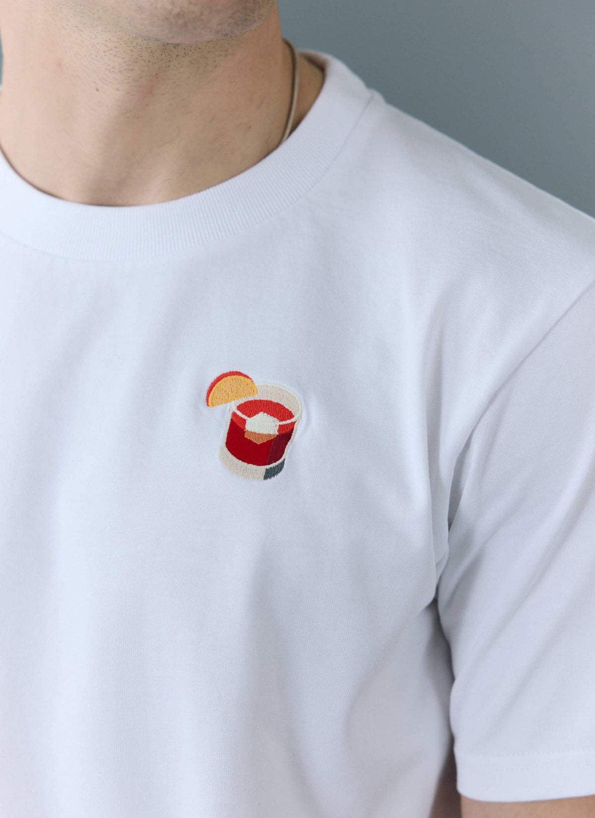 Men's Embroidered T Shirt: Negroni - Heavyweight Cotton - White | Percival