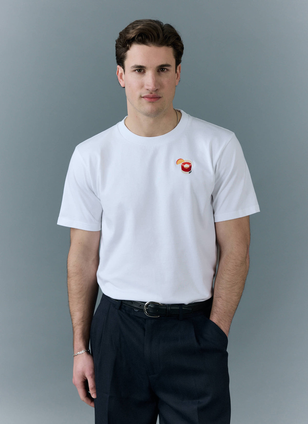 Men's Embroidered T Shirt: Negroni - Heavyweight Cotton - White | Percival