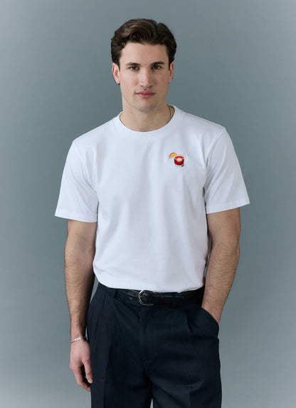 Men's Embroidered T Shirt: Negroni - Heavyweight Cotton - White | Percival