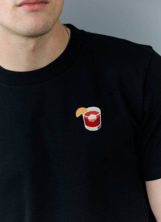 Men's Embroidered T Shirt: Negroni - Heavyweight Cotton - Black | Percival