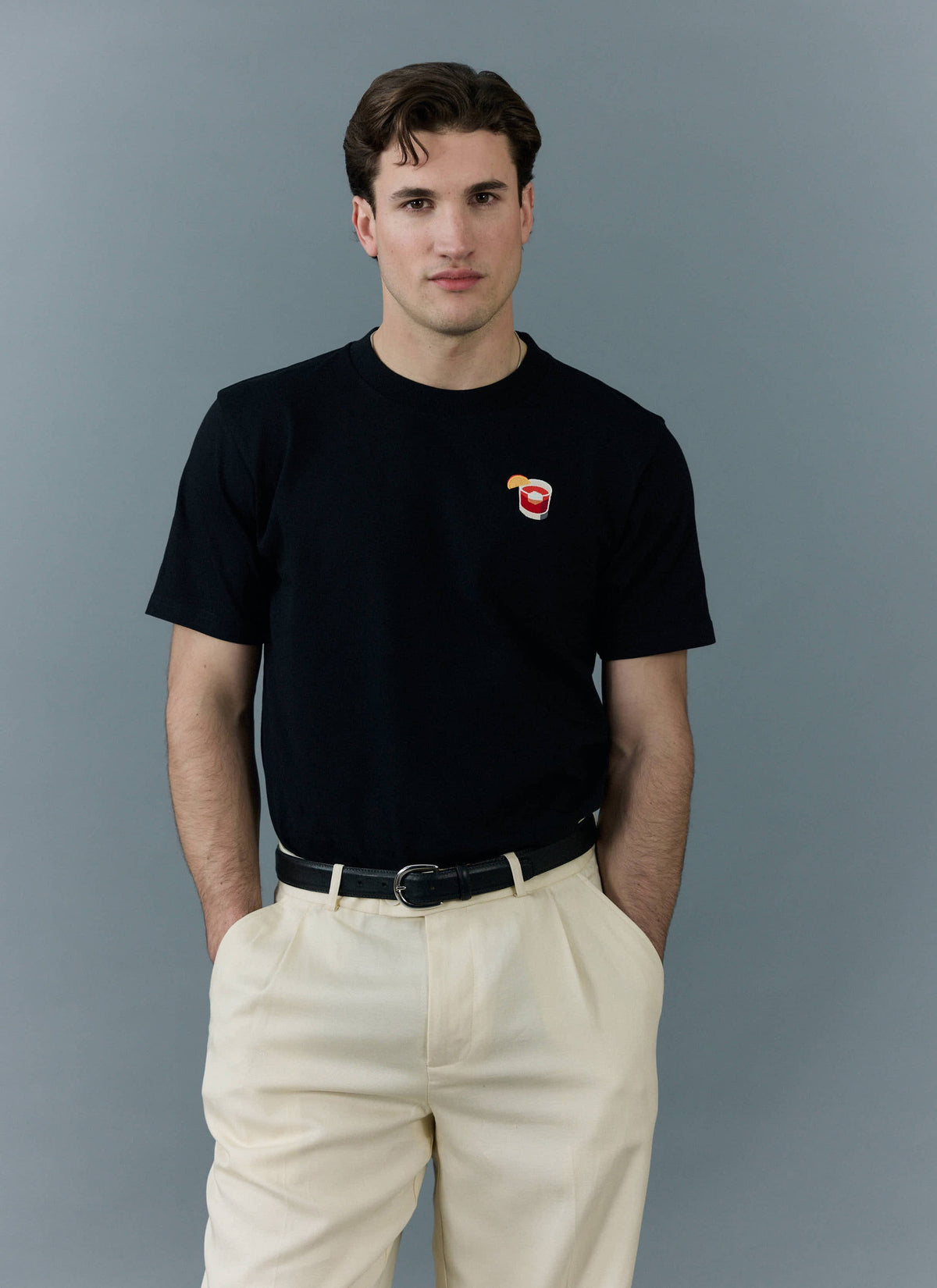 Men's Embroidered T Shirt: Negroni - Heavyweight Cotton - Black | Percival