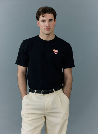 Men's Embroidered T Shirt: Negroni - Heavyweight Cotton - Black | Percival