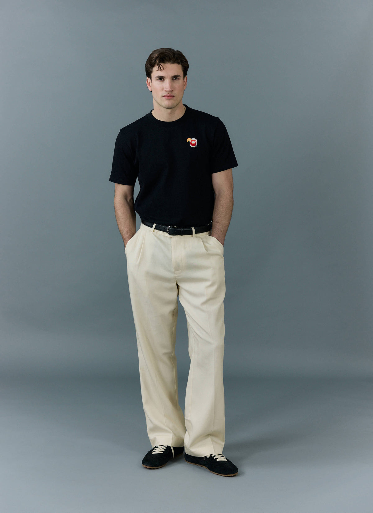 Men's Embroidered T Shirt: Negroni - Heavyweight Cotton - Black | Percival