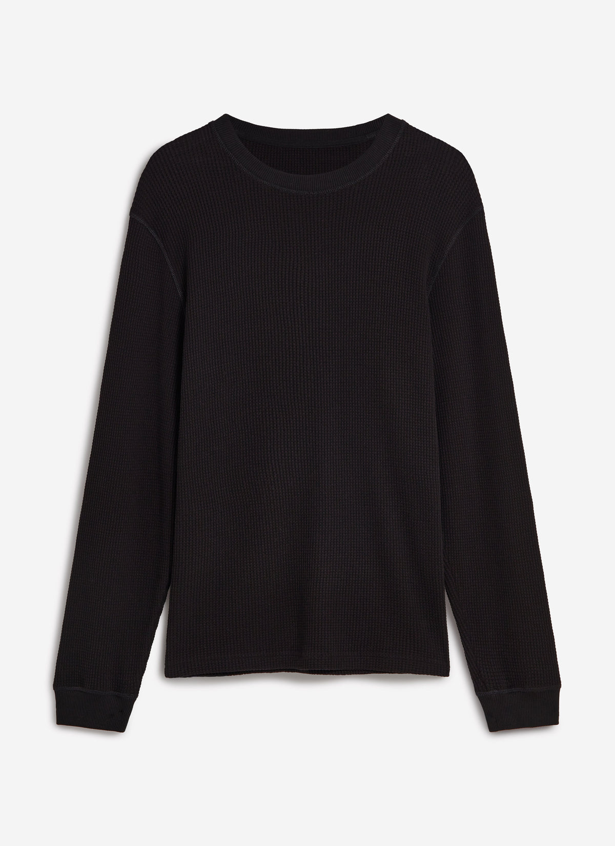 Men's Waffle Long Sleeve T Shirt - Cotton - Black | Percival