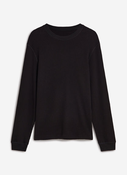 Men's Waffle Long Sleeve T Shirt - Cotton - Black | Percival