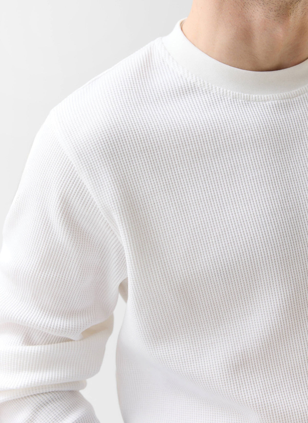 Men's Waffle Long Sleeve T Shirt - Cotton - White | Percival