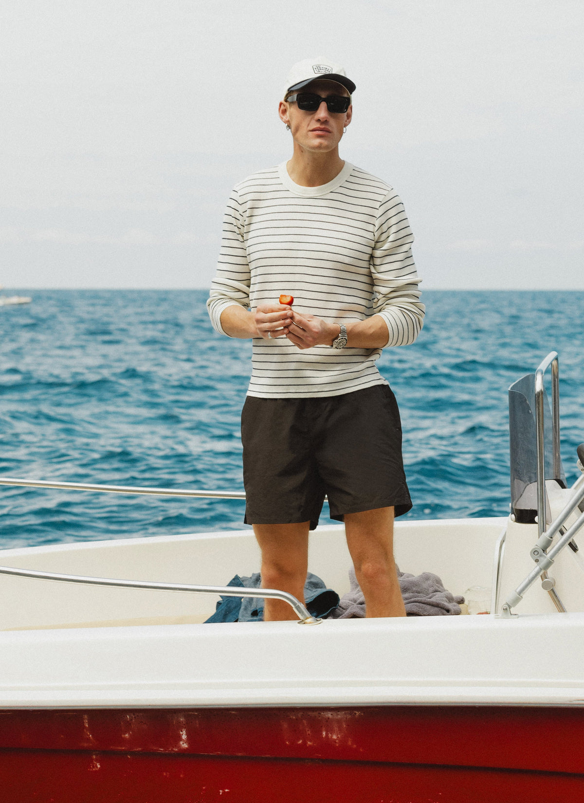 Men's Long Sleeve Waffle T-Shirt - Ernie - Cotton - Cream Stripe | Percival