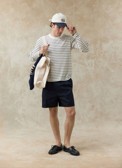 Men's Long Sleeve Waffle T-Shirt - Ernie - Cotton - Cream Stripe | Percival