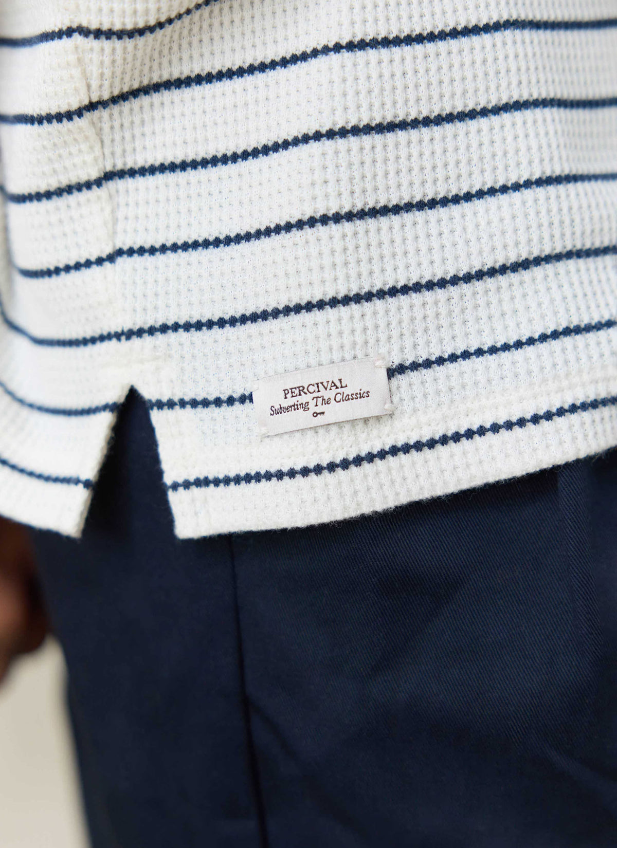 Men's Long Sleeve Waffle T-Shirt - Ernie - Cotton - Cream Stripe | Percival