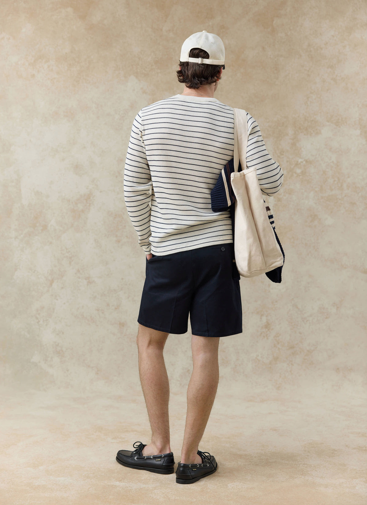 Men's Long Sleeve Waffle T-Shirt - Ernie - Cotton - Cream Stripe | Percival