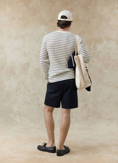 Men's Long Sleeve Waffle T-Shirt - Ernie - Cotton - Cream Stripe | Percival