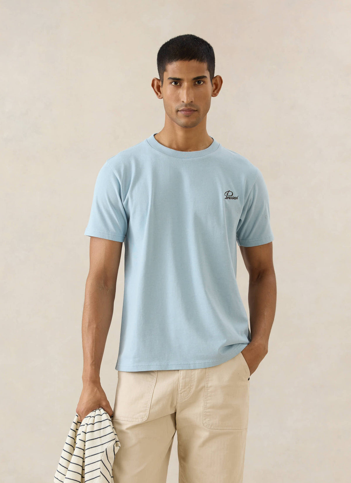 Men's Embroidered T-Shirt - Organic Cotton - Light Blue | Percival