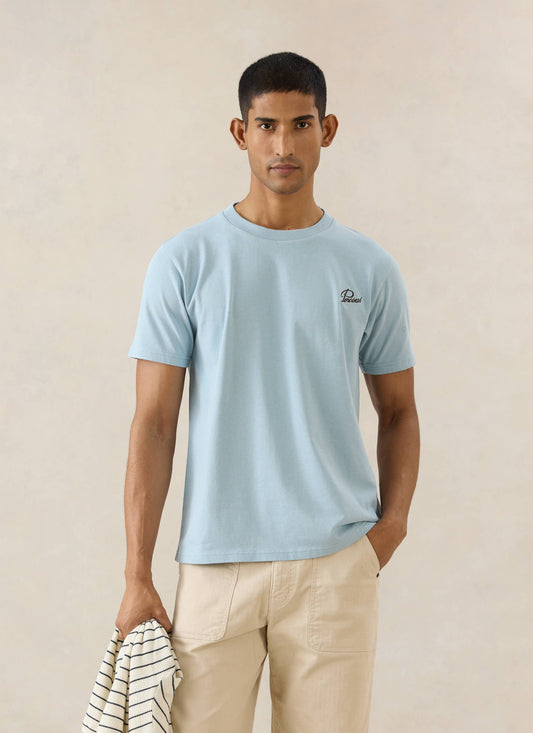 Men's Embroidered T-Shirt - Organic Cotton - Light Blue | Percival