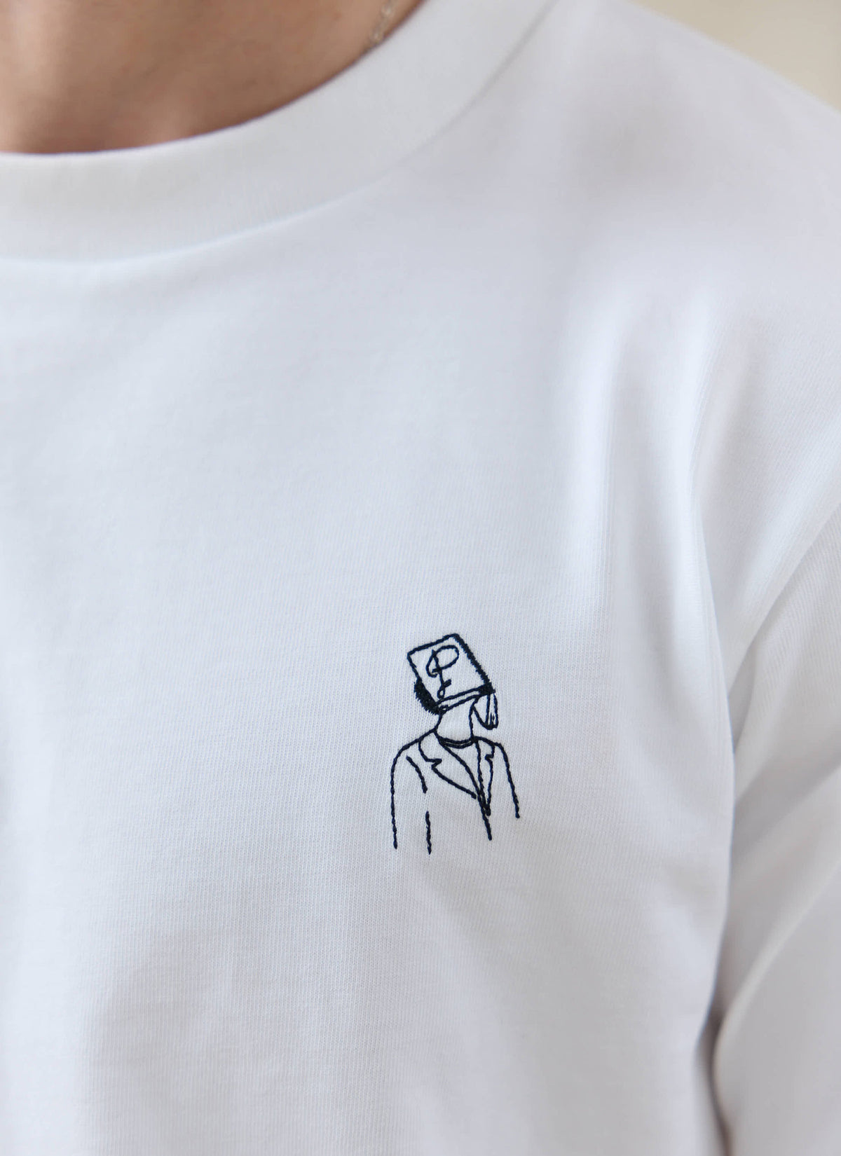 Men's White Embroidered T Shirt - Robinson - Cotton | Percival