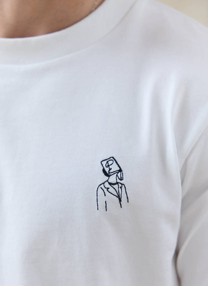 Men's White Embroidered T Shirt - Robinson - Cotton | Percival