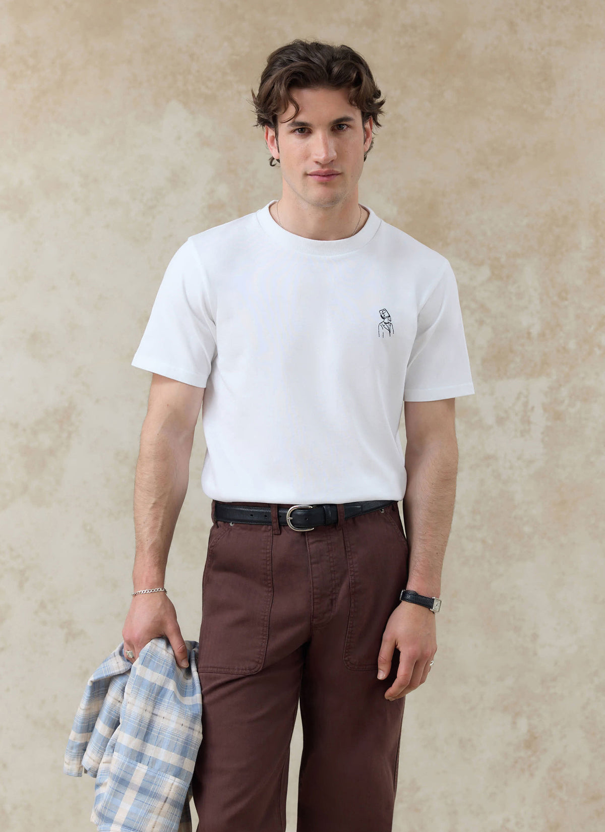 Men's White Embroidered T Shirt - Robinson - Cotton | Percival
