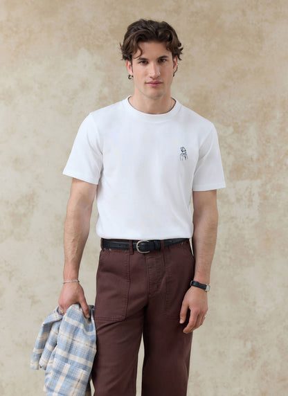 Men's White Embroidered T Shirt - Robinson - Cotton | Percival