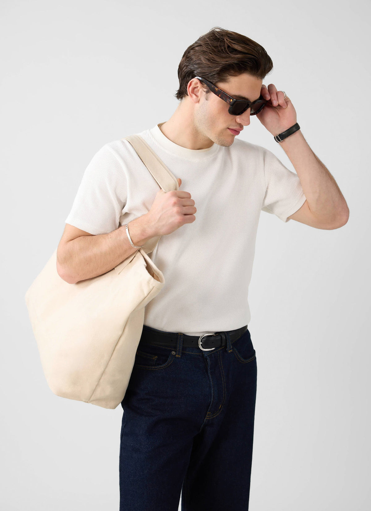 Men's Waffle Short Sleeve T Shirt - Cotton - White | Percival