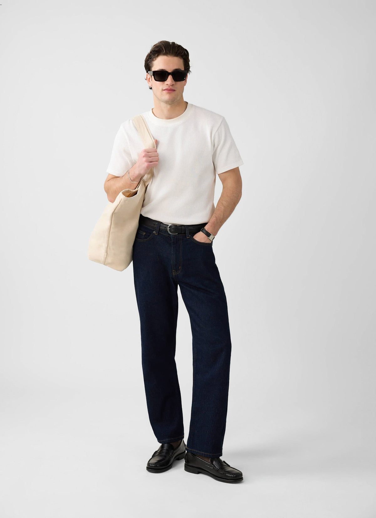 Men's Waffle Short Sleeve T Shirt - Cotton - White | Percival