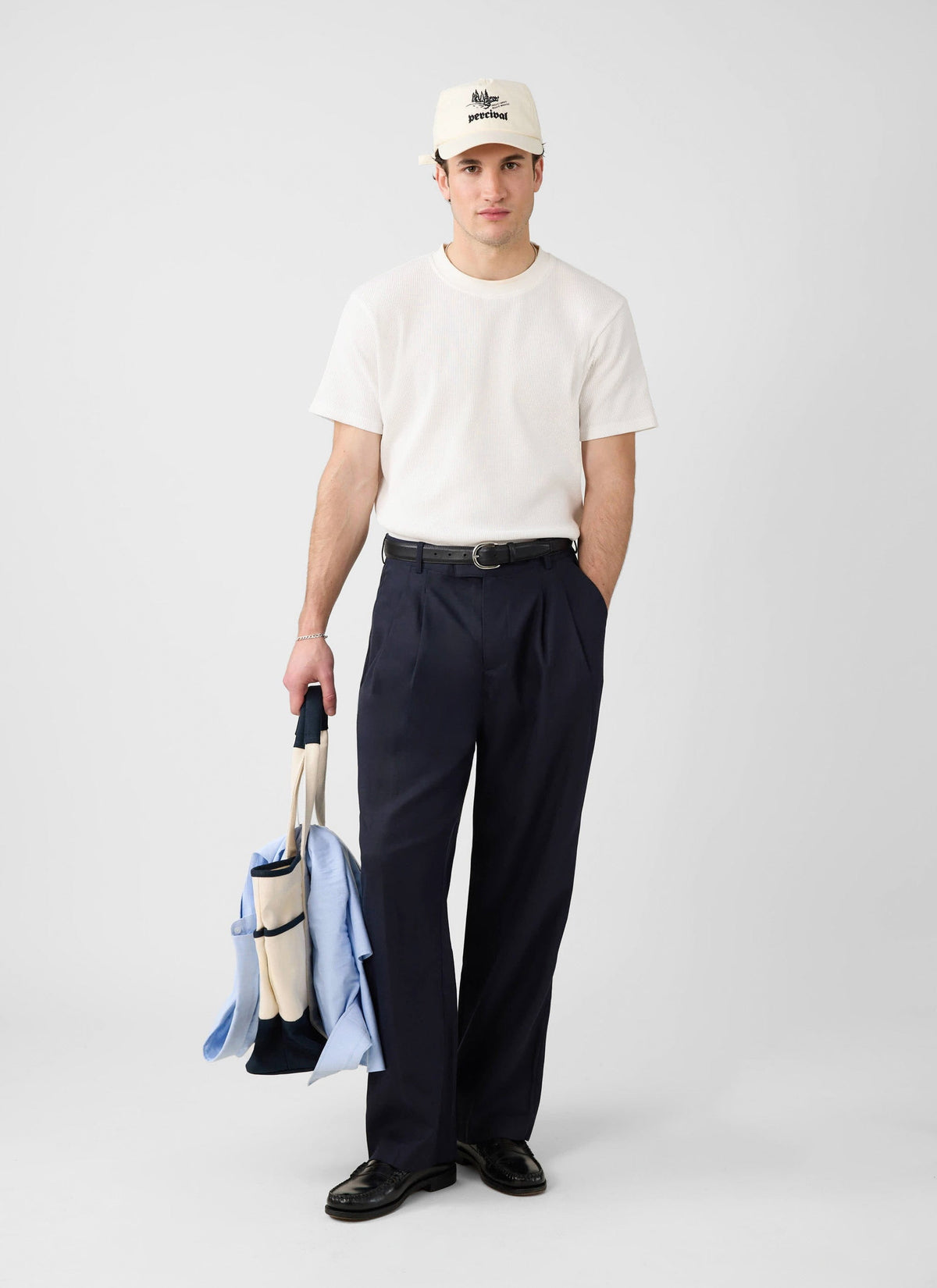 Men's Waffle Short Sleeve T Shirt - Cotton - White | Percival