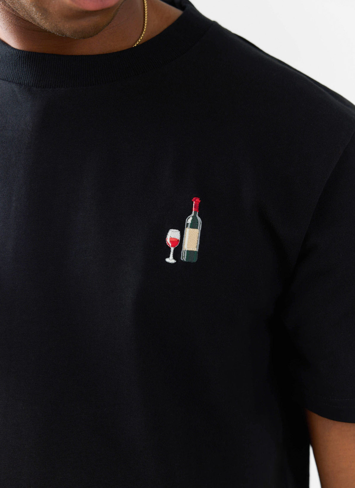 Red Wine Embroidered T Shirt - Organic Cotton - Black | Percival