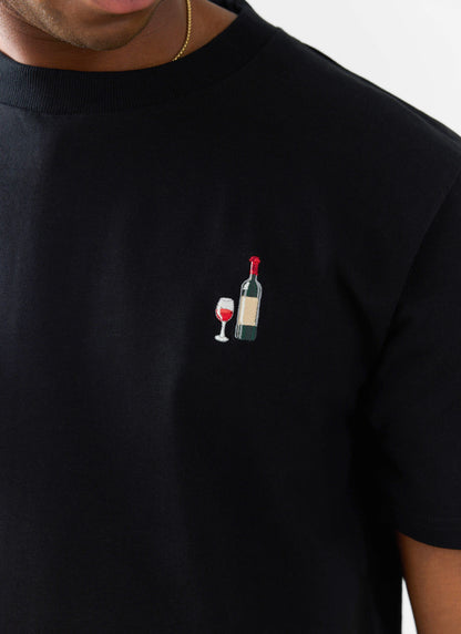 Red Wine Embroidered T Shirt - Organic Cotton - Black | Percival