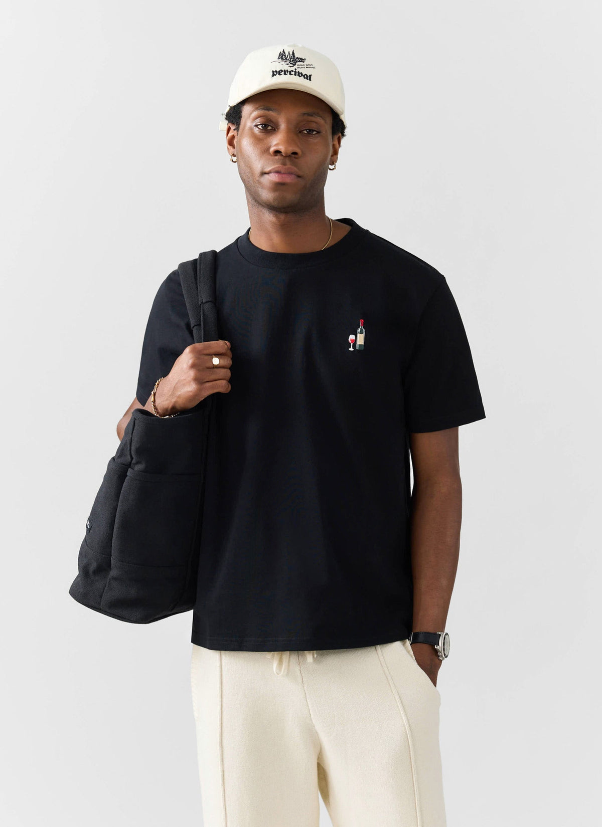 Red Wine Embroidered T Shirt - Organic Cotton - Black | Percival