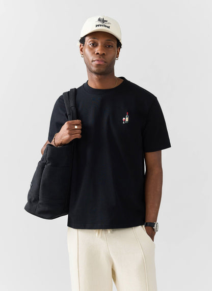 Red Wine Embroidered T Shirt - Organic Cotton - Black | Percival