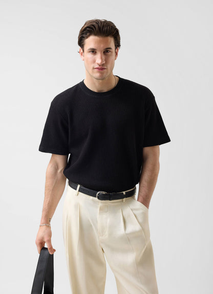 Men's Waffle Short Sleeve T Shirt - Cotton - Black | Percival