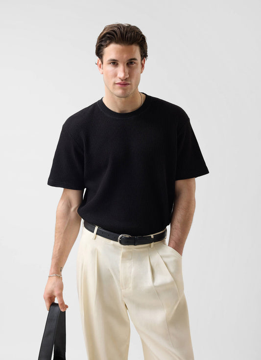 Men's Waffle Short Sleeve T Shirt - Cotton - Black | Percival