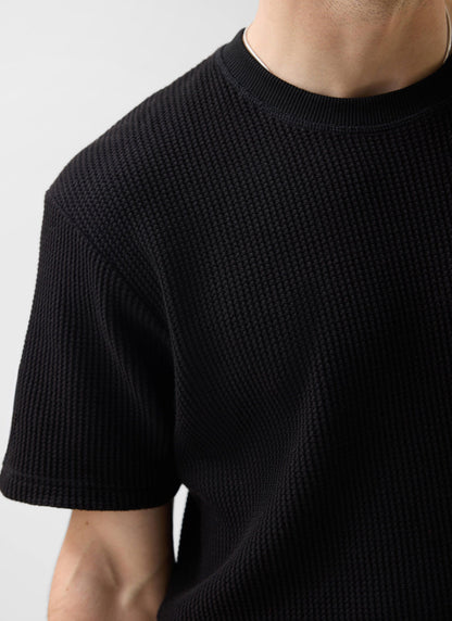 Men's Waffle Short Sleeve T Shirt - Cotton - Black | Percival