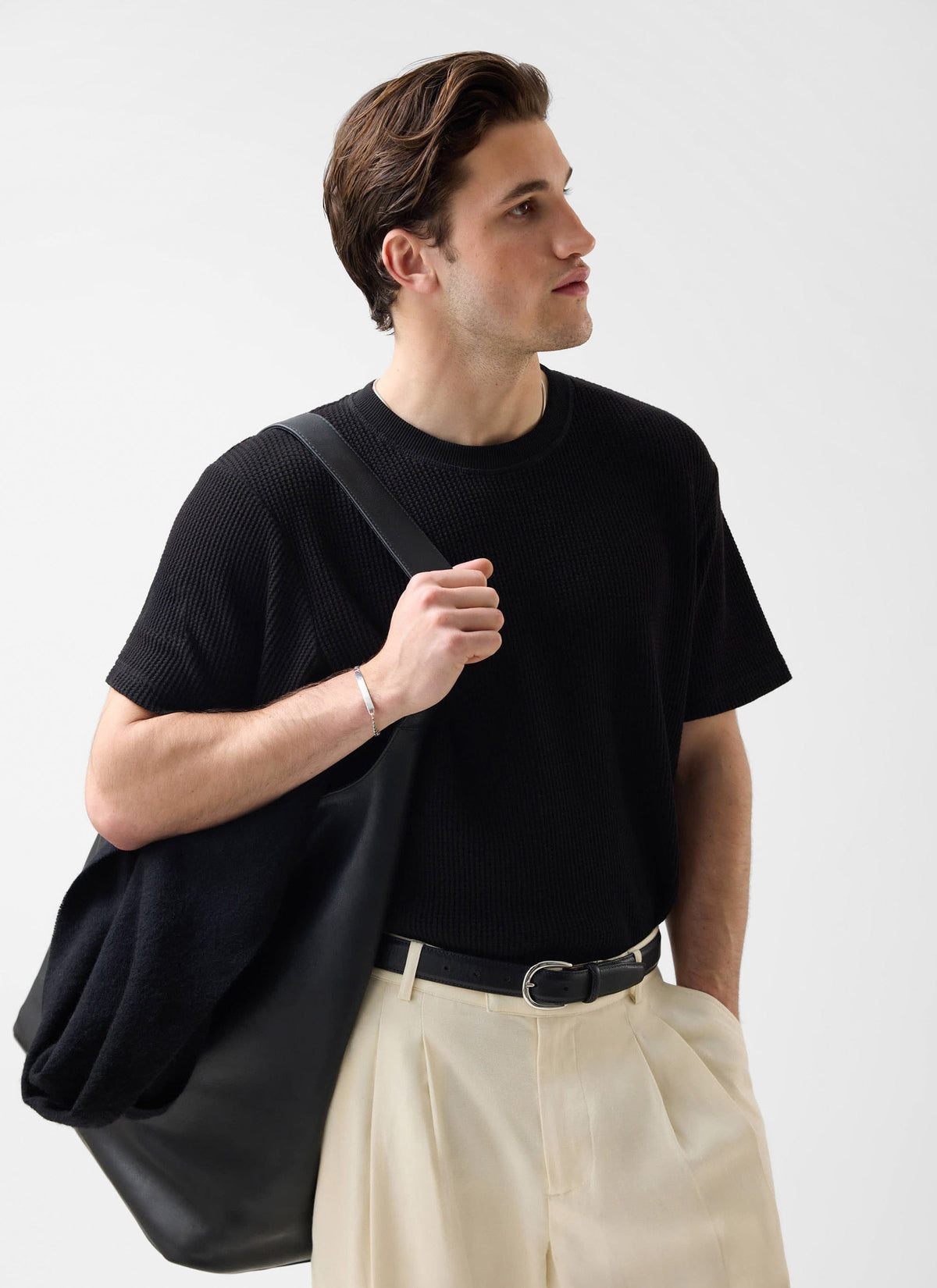 Men's Waffle Short Sleeve T Shirt - Cotton - Black | Percival