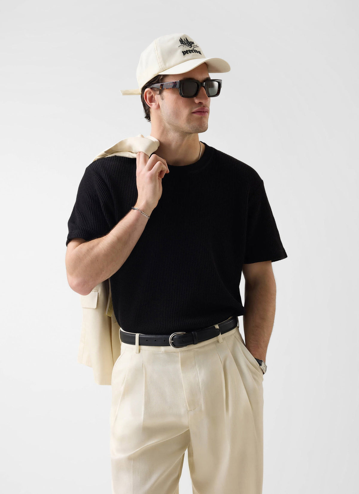 Men's Waffle Short Sleeve T Shirt - Cotton - Black | Percival