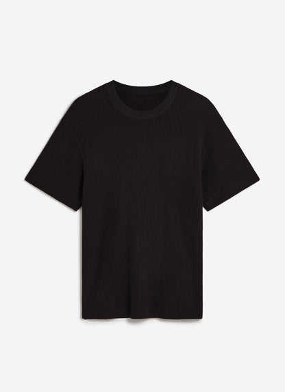 Men's Waffle Short Sleeve T Shirt - Cotton - Black | Percival