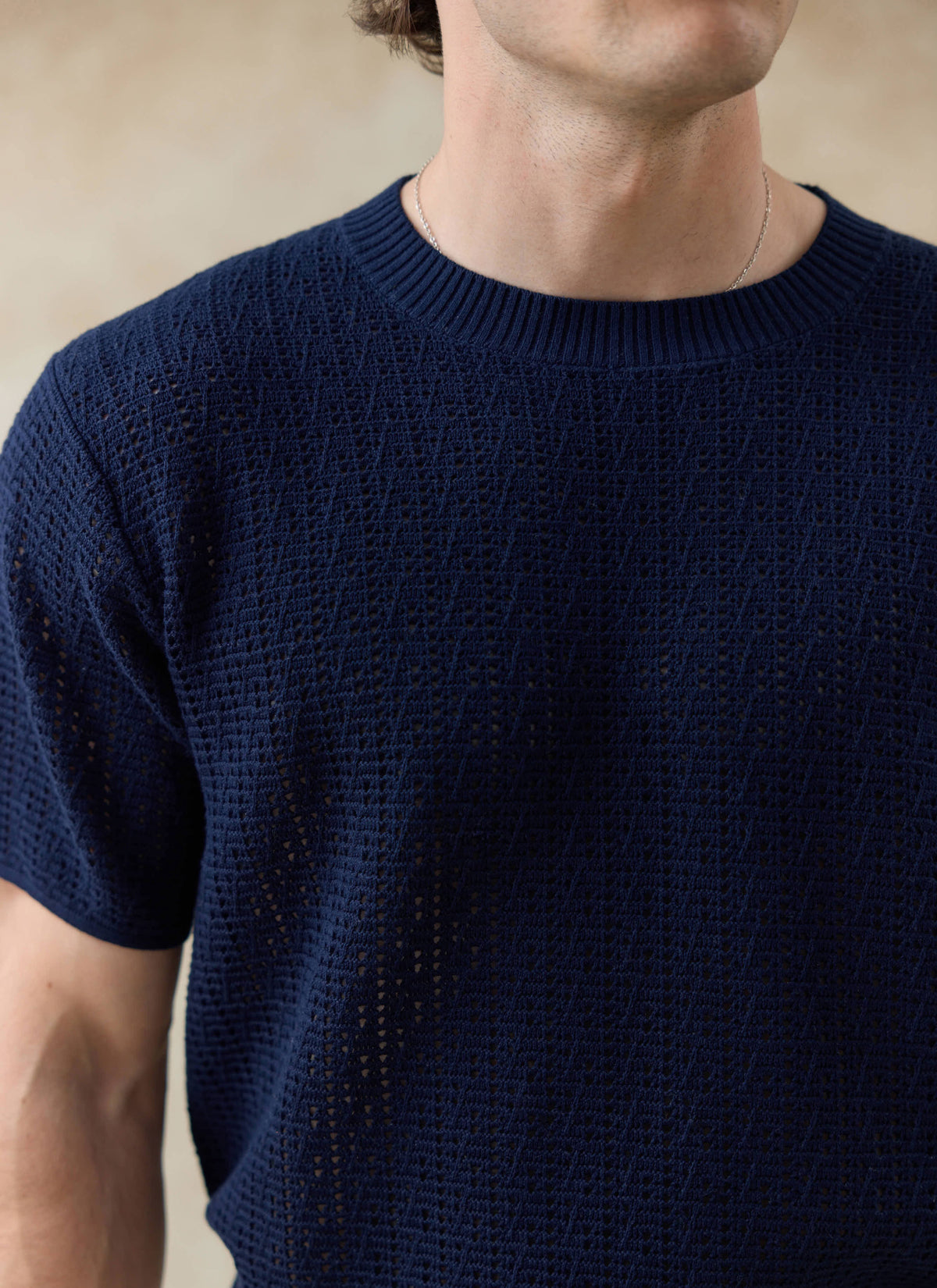 Men's Knitted Navy T Shirt - Siena - 100% Cotton | Percival