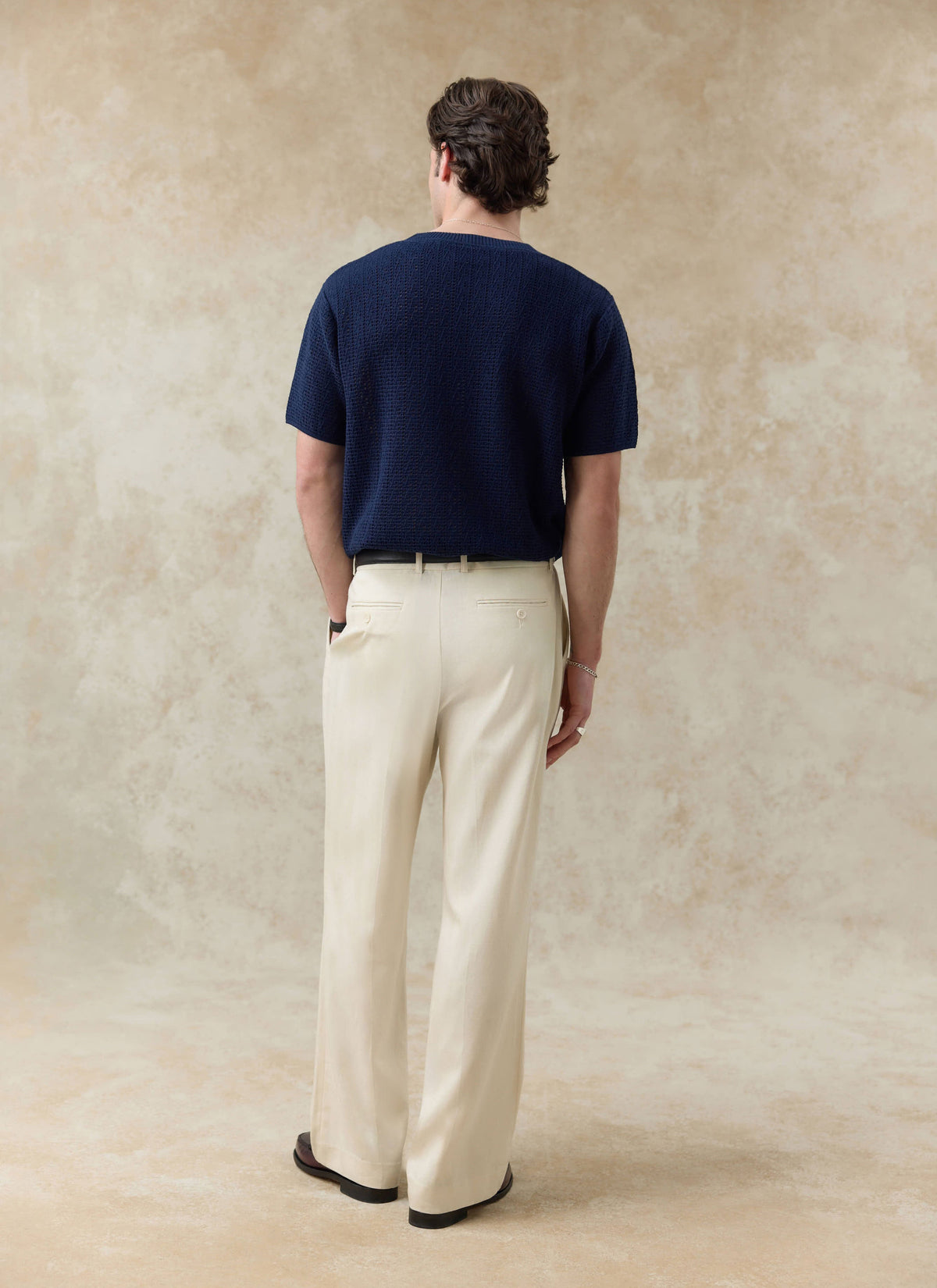 Men's Knitted Navy T Shirt - Siena - 100% Cotton | Percival