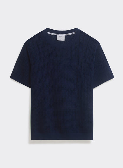 Men's Knitted Navy T Shirt - Siena - 100% Cotton | Percival