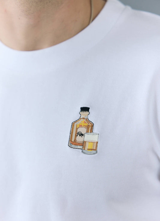 Men's Embroidered T Shirt: Old Fashioned - Cotton - White | Percival