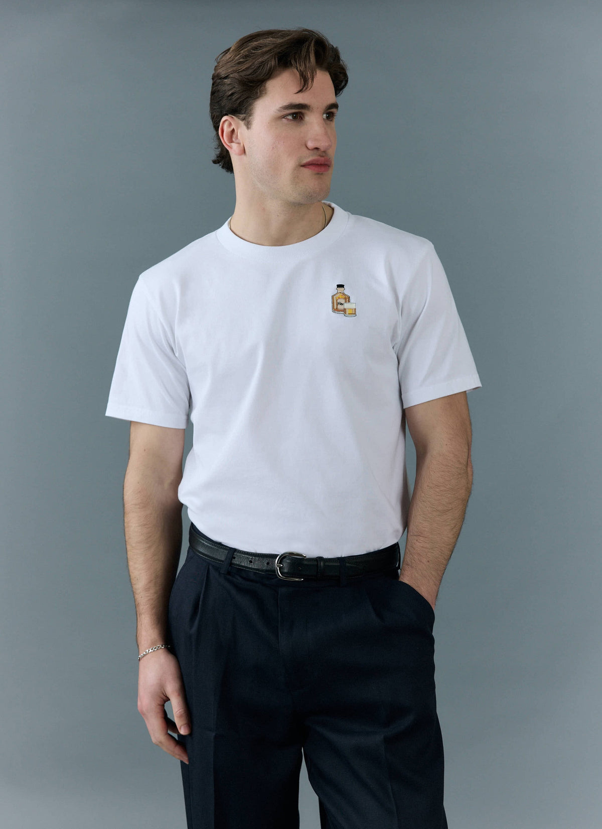 Men's Embroidered T Shirt: Old Fashioned - Cotton - White | Percival