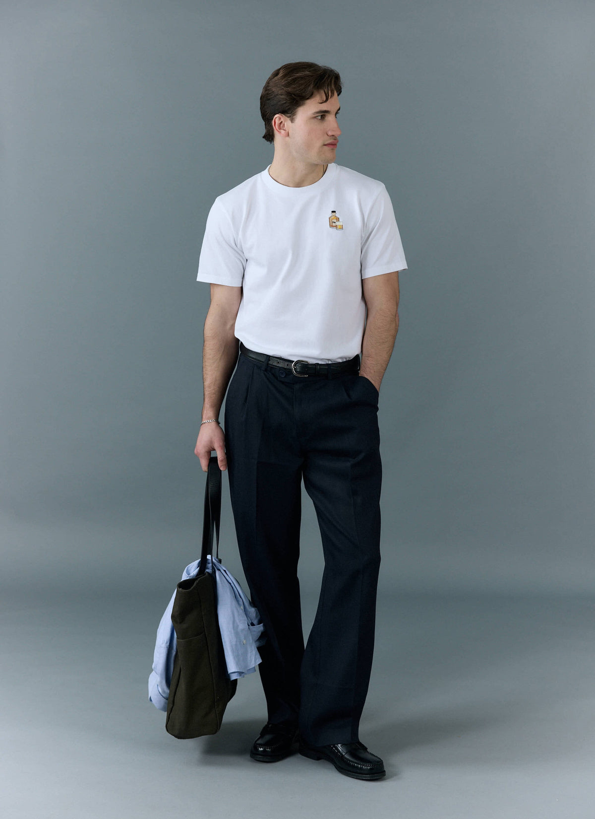 Men's Embroidered T Shirt: Old Fashioned - Cotton - White | Percival