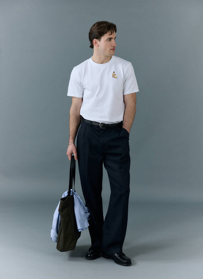 Men's Embroidered T Shirt: Old Fashioned - Cotton - White | Percival