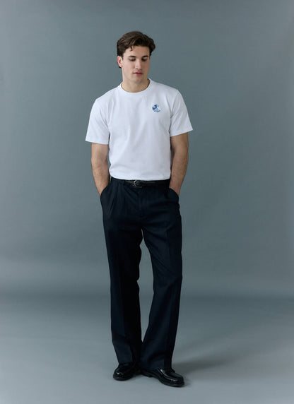 Men's Embroidered T Shirt: Wave - Heavyweight Cotton - White | Percival